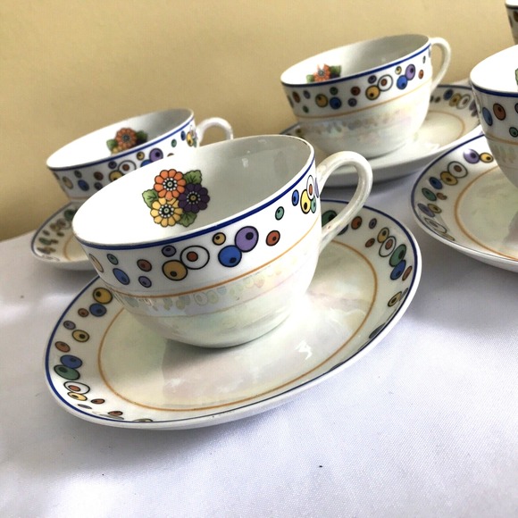 teacup and‎ saucer set of 5 bavaria Irridescent # 9794 Z.S &  Co SCHERZER - Picture 1 of 15